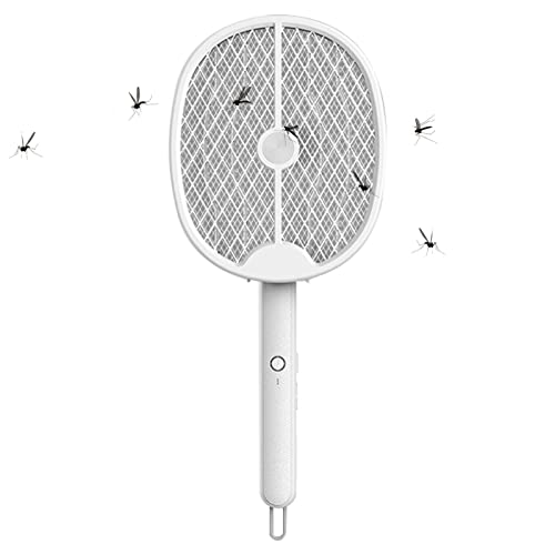 Teksome Raquette tapette à Mouches | Lampe Anti-Mouches Rechargeable Pliable 2 en 1 | Raquette de Chasse-Mouches avec Filet de Protection à 3 Couches, Raquette électrique Anti-Insectes à Haute