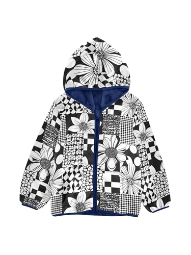 Geometric Floral Buffalo Plaid Girls Fleece Jacket Girls Fall Boys Coats Zip Up Hoodie Children Outerwear 2-10T