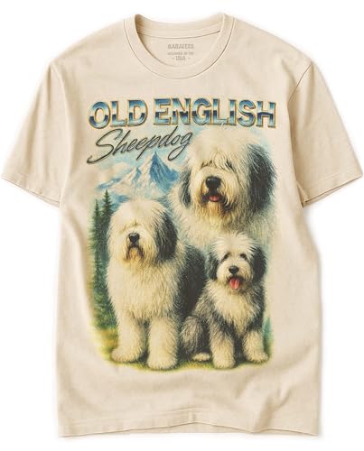 BABATEES Old English Sheepdog Heavy Metal Tshirt for Dog Mom & Dad 100% Natural Undyed Cotton for Men & Women
