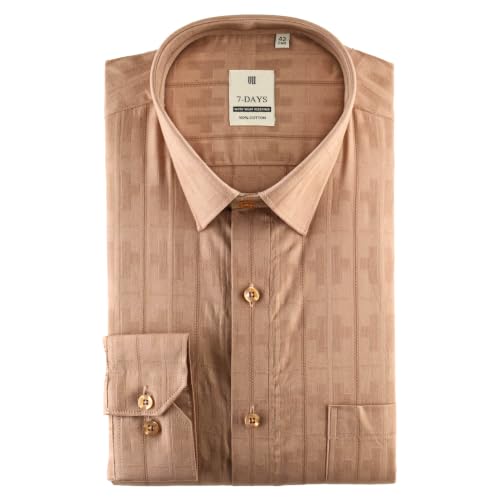 Image of 7-DAYS Men's Premium Formal Shirts - Regular Fit, Full Sleeve, 100% Pure Cotton, Self-Design, with Pocket - Stylish Office Shirts for Men