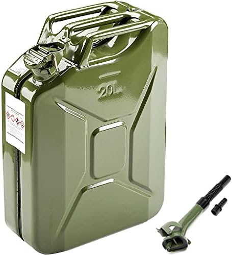 AMZOSS 20L 5 Gallon Metal Gas Can Green with Fuel Can and Spout System, US Standard Cold-Rolled Plate Petrol Diesel Can - Gasoline Bucket (13.78" x 6.5" x 17.91")