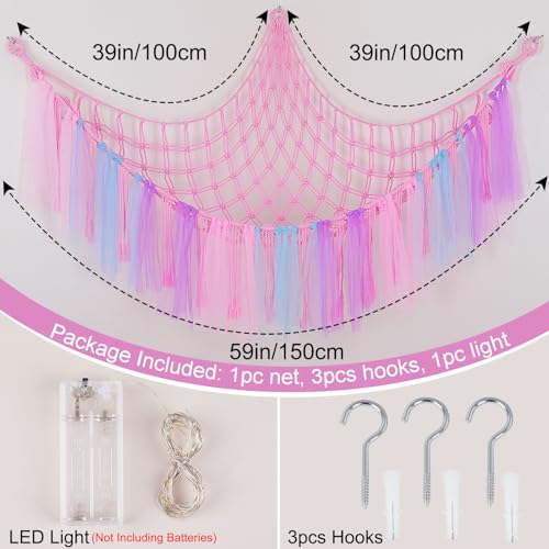 Image of FIOBEE Stuffed Animals Net LED Light Toy Hammock for Kids Bedroom Storage | Stuffed Animals Storage Organizer, Girls Room Decor, Teddy Bear Holder, Space Saving, for Kids Nursery Bedroom Playroom