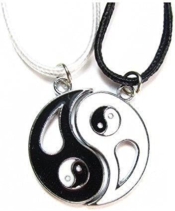 Yin Yang Best Friend Pendants in Black & White on Cord Necklaces
