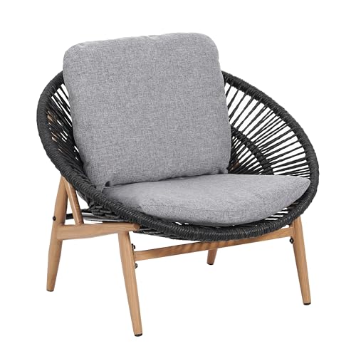 Christopher Knight Home Cyril Outdoor Papasan Chair with Cushion, Wicker Egg Chair with Removable Cushion, PE Wicker Chaise Lounge Chair, Patio Furniture Set for Garden/Backyard, Brown+Dark Grey by Christopher Knight Home - Image 2