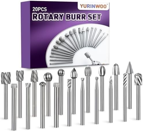 Carving Bits and Engraving Router Bit Set Compatible with Rotary Tool, 20PCS HSS Rotary Burr Set with 1/8"(3mm) Shank for Versatile Woodworking Carving, Drilling, Grooving