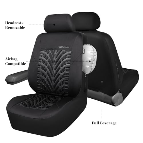 Image of CAR PASS Neoprene Waterproof Seat Covers,Wetsuit Car Seat Covers Front Seats Universal Fit for Vans, Truck, SUV Two Front Only, 3D Tyre Embossed Anti Slip with Armrests, Airbag Compatible(Black)