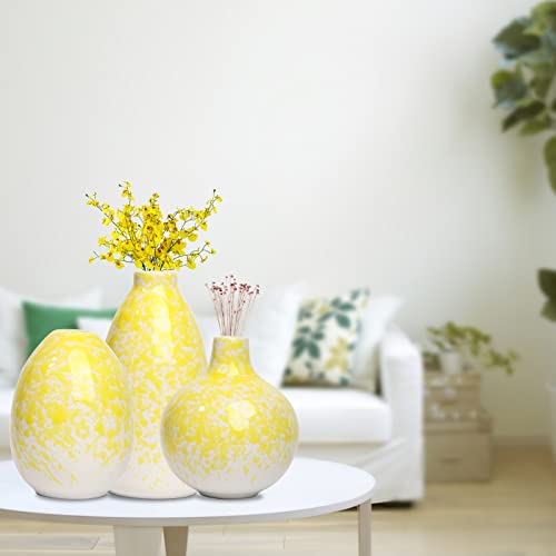 Ceramic Vase 3 Piece Set, Home Decor Decorative Flower Vases Set For Modern Farmhouse Decoration, Living Room Centerpieces,Events, Table, Bookshelf, Mantel And Entryway Decor (Yellow,Oval) #TOP6