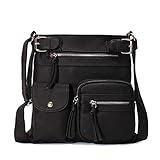 KL928 Crossbody Purses for Women Shoulder Bag, PU Washed Leather (Black)