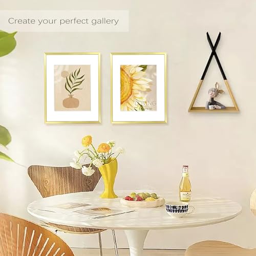 Image of Golden State Art, 11x14 Picture Frame Set of 3, Gold Thin Border Photo Frame, Display Pictures 8x10 with Mat or 11x14 Without Mat, Wall Hanging Horizontal and Vertical