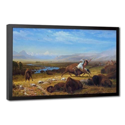Impression sur toile The Last of The Buffalo Albert Bierstadt avec cadre suspendu 61x91 cm