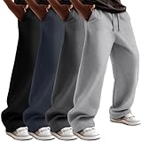 Oakgarden 4 Pack Boy's Wide Leg Sweatpants Baggy Elastic Pants Drawstring Track Pants Open Bottom Joggers with Pockets(Light Gray, Dark Gray, Iron, Black,14-16 Years)