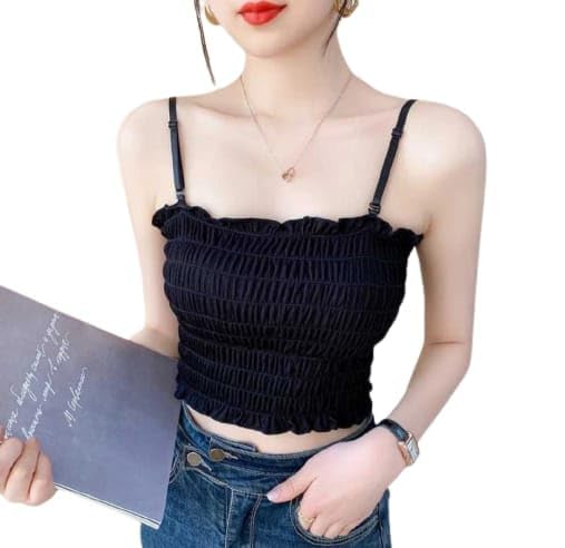 Women's & Girl's Slim Fit Padded Crush Tank-Tube Top Freesize, Inner Tube wear.Women's Smocked Tank Top with Adjustable Straps Multi Colour Pack of 1-image-16