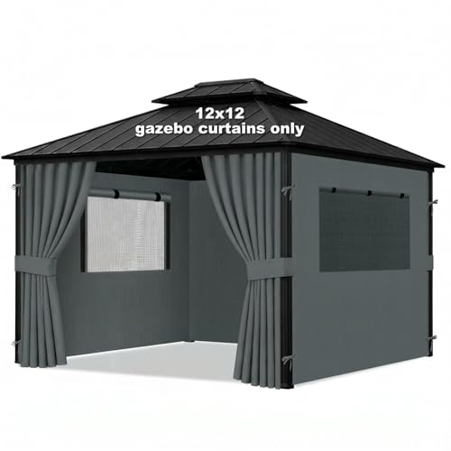 Gazebo Privacy Curtains，Gray：12'x12' 2WIN