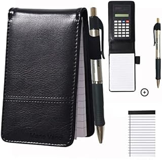 Marte Vanci Mini Pocket Notebook with Calculator and Pen, A7 40 Sheets Quick Notes*2 for Business Trader Shopping Portable Notepads Memo Pad PU Leather Cover Replaceable Ruled Paper