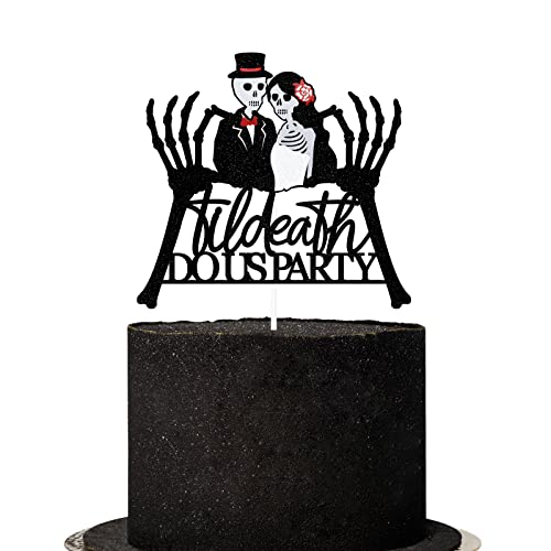 Til Death Do Us Party Wedding Cake Topper, Mr And Mrs Skull Cake Topper, Wedding Halloween Decorations, Double-Sided Glitter #TOP5