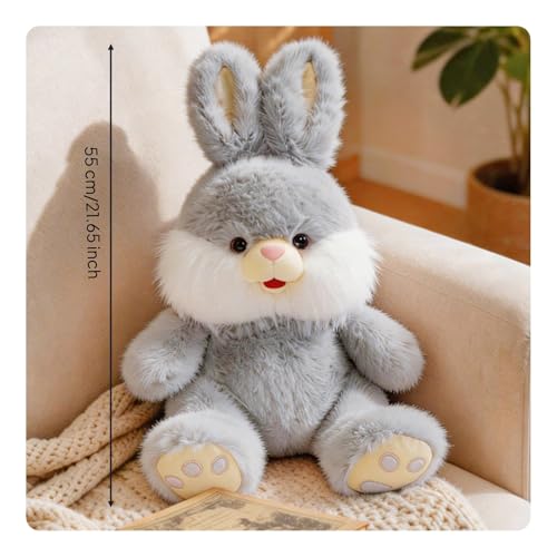 Lapin peluche de qualité supérieure texture moelleuse gris 55cm - 5