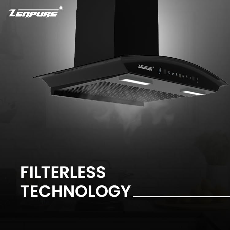 Image of ZENPURE Nadia-75 Auto Clean Kitchen Chimney | 1350 CMH Powerful Suction | Wall Mounted | Touch Control | Baffle Filter | Black Finish