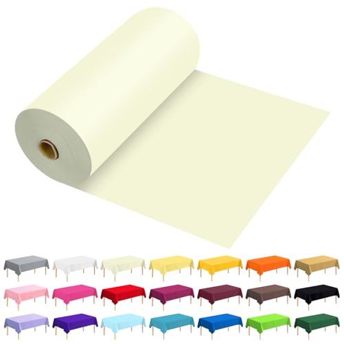 JHDZDHY 54 Inch X 300 Feet Plastic Table Cover Roll Premium Disposable Plastic Tablecloth for All Type/Shape Tables | Picnic, Party, Banquet, Birthdays, Weddings (Beige, 54 Inch X 300 Feet)