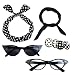 Aneco 6 Pack 50s Set Chiffon Scarf Cat Eye Glasses Bandana Tie Headband Earrings Black