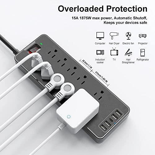 Power Strip Surge Protector With 10 Outlets & 4 Usb Ports & 1 Usb-C Port (5V/3A), Hitrends 1875W/15A Flat Plug Spaced Outlets With 6 Feet Extension Cord For Home Office, Etl Listed, Black #TOP1