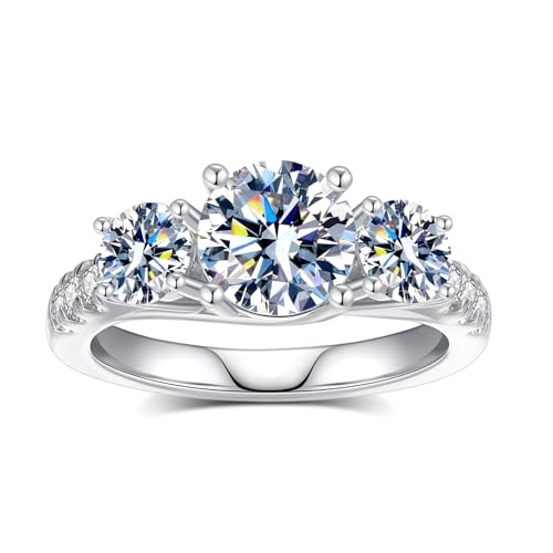 Moissanite Rings for Women 2.74CTTW 3 Stone Round Cut D Color VVS1 Lab Created Diamond Moissanite Engagement Ring S925 Sterling Silver with 18K White Gold Plated Promise Ring for Her