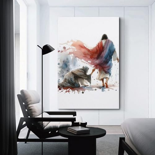 ZlXXYZ Impression sur toile pour décoration murale moderne de bureau familial – Touche de Saint – 30 x 45 cm – Style religion – vue 3