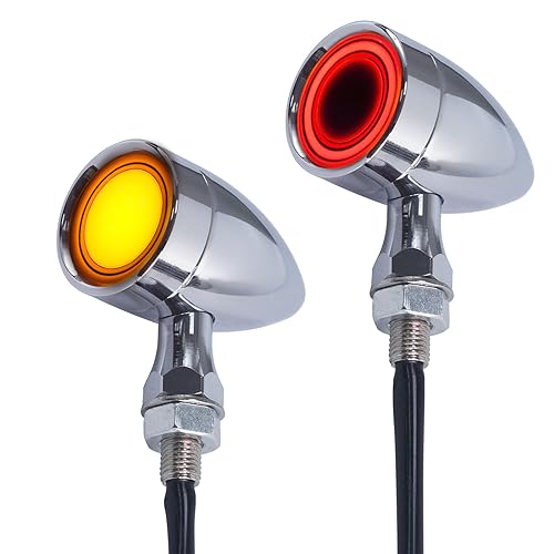 Image of Motorcycle Turn Signals LED Front Lights 2 PCS, Vintage 42 LEDs Switchback White Amber Light for Running Turn Blinkers Universal Fit Scooter Suzuki Yamaha Honda Harley Dyna Bobber-Black