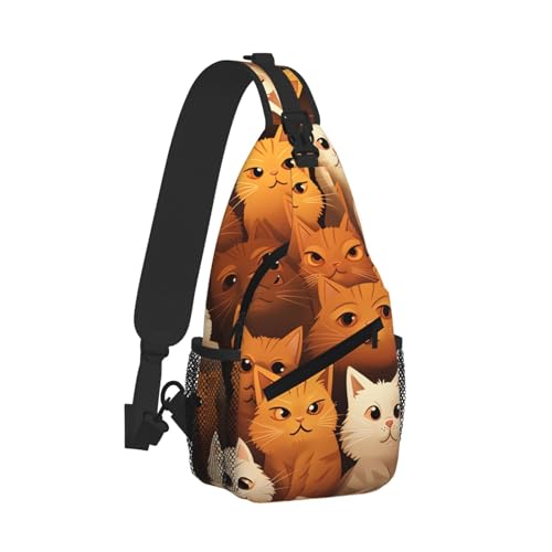 Mochila Crossbody Sling Naranja con Estampado de Gatos miniatura 2