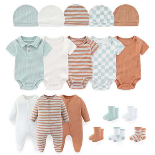 Image of falianni Baby Boy Girl Layette Set 18 Piece Infant Essentials Must Haves Clothes 0-9 Month Rompers+Bodysuits+Hats+Socks