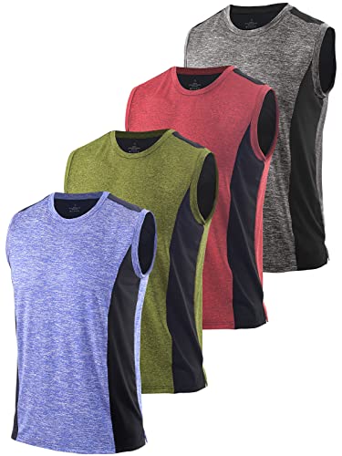 Amvelop Men’s 4 Pack Workout Tank Tops For Men Dry Fit Gym Training Sports Fitness Bodybuilding Sleeveless Shirts Dark Grey Red Yellow Blue L #TOP6