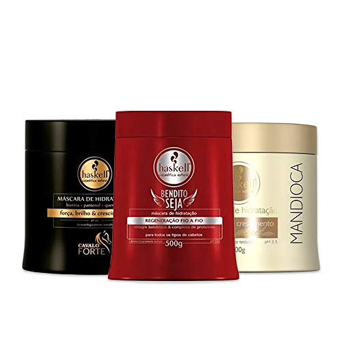 Kit Cronograma Capilar Haskell Máscara Cavalo Forte + Bendito Seja + Mandioca - 500g