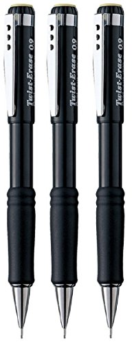 Pentel 0.9mm Lead Size Twist Erase Automatic Pencil Mechanical Drafting Pencil Lead Black Barrel Refillable QE519 (Pack Of 3)