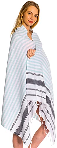Demmex 2022 Ibiza Softest Turkish Cotton Beach Towel, Thin & Light Turkish Peshtemal Towel, Prewashed, Xxl 75"X37" (Mint-Black) #TOP6