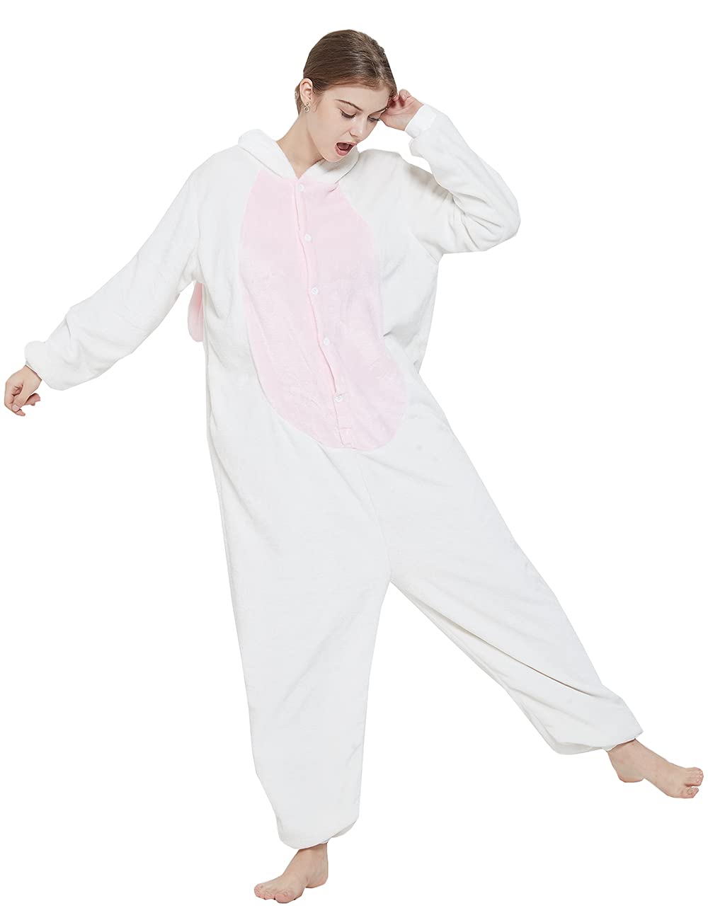 ABENCA Pijama de unicornio de forro polar para mujeres, adultos, dibujos animados, Navidad, Halloween, cosplay, disfraz de una sola pieza, Conejito blanco, XS