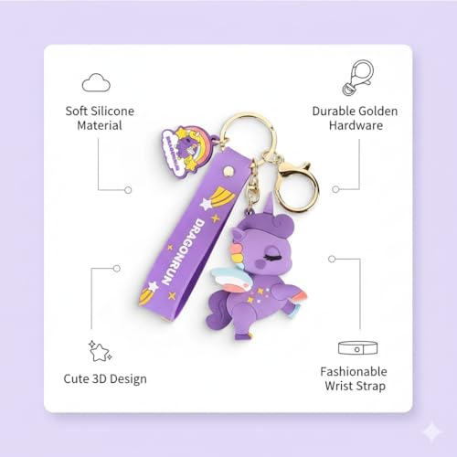 Image of Neel @Silicon Cute 3D Rubber PVC Unicorn Cartoon keychain with Strap Charm & Metal Hook,Silica Gel Key Ring Best Gift For Women, Men, Girls and Boy | School Bag car bike Fashion