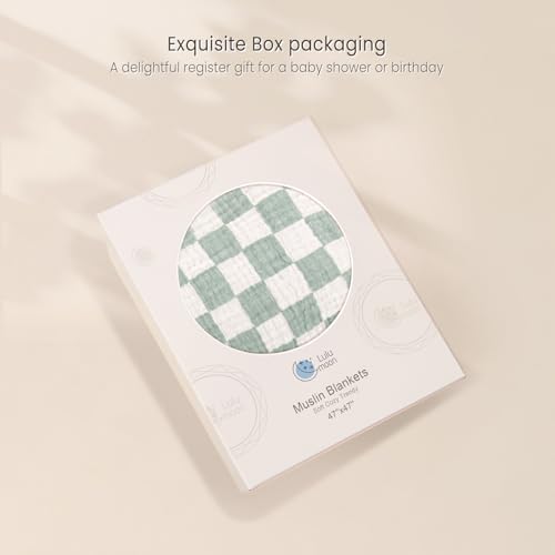 Image of lulumoon Muslin Baby Blanket Neutral: Cotton Toddler Blanket for Daycare | Reversible Cotton Crib Blanket for Daycare - Breathable Baby Swaddle for Stroller & Travel, 47x47in (Sage Checkered)