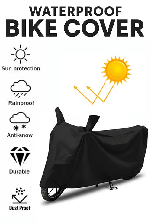 Image of DRAKOWISH Waterproof Bike Cover for Hero Splendor Plus | All Weather Protection from Rain, Dust, UV Rays & Scratches with Mirror Pockets & Buckle Belt | Splendor Bike Cover