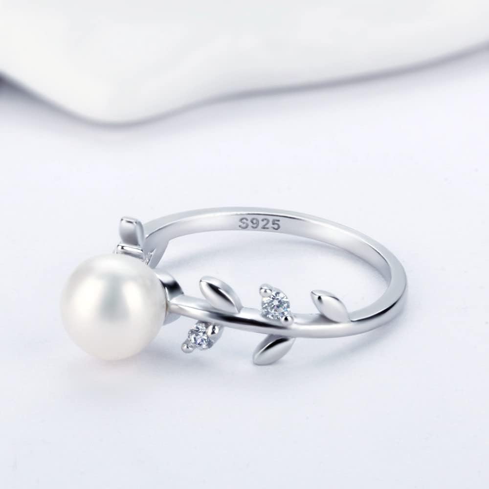 925 Sterling Silver Leaf Cubic Rings for Pearl Jewelry Making, Design Ring Fittings/Settings/Mountings for Women - Image 5