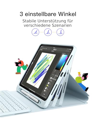 Inateck iPad 10 Generation Hülle mit Tastatur, für iPad 11 Gen. A16 2025 11 Zoll, Air 11 Zoll M3/M2 (2025/2024),Air 5/4, Pro 11 4/3/2/1,mit Touchpad und Stifthalter, Abnehmbar,QWERTZ,Classic N0001 4