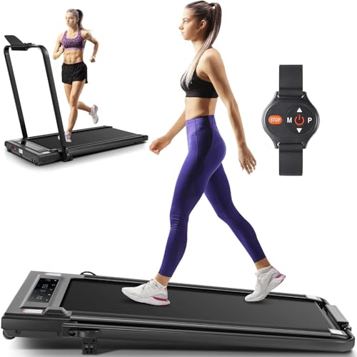 ANCHEER 4 in 1 Under Desk Treadmill with Incline - 2s Folding/Max 300 lb Capacity Walking Pad - Compact Electric Treadmill for Home