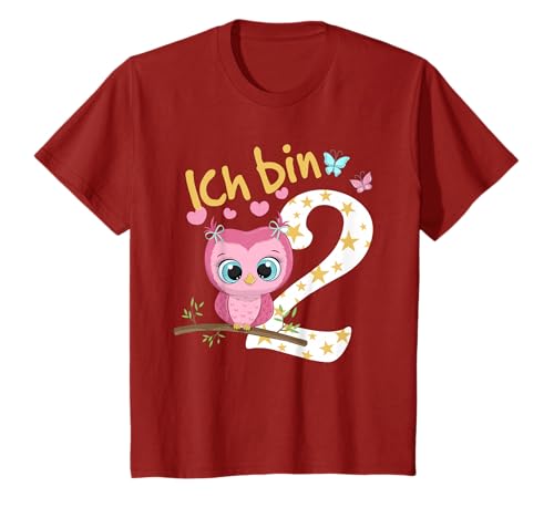 Kinder Geburtstagsshirt Eule 2 Geburtstag Mädchen 2 Jahre Ich Bin 2...