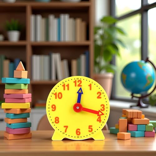 Image of Yellow 4 Inch Learning Clock Time Model Teacher Gear Clock 12 /24 Hour Learning Tools Activity Toys