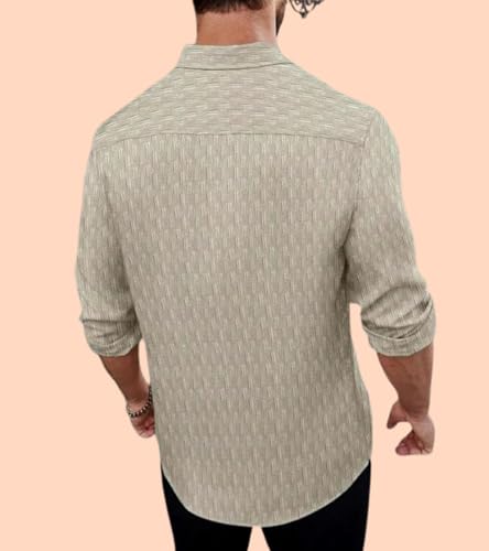 Image of DEELMO Men's Regular Fit Button Down Dress Shirts Textured Long Sleeve Casual Hawaiian Shirt (in, Alpha, XL, Regular, CHIKU-New)