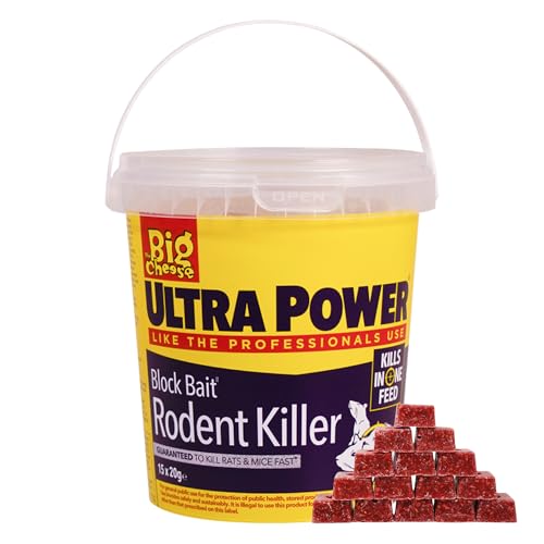 The Big Cheese Ultra Power Rodent Killer Bait Block - 15 x 20g, Kills Mice and Rats, Pest Control Product - Rat Killer Refill for Bait Stations- Super Strength Rat Poisoning, Red