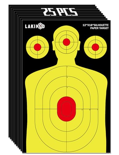 High-Visibility Shooting Targets 12x18 Inch, Silhouette Targets for Range - High-Contrast Black with Vivid Yellow & Orange for Clear Shot Placement (10/25/50/100 Packs)
