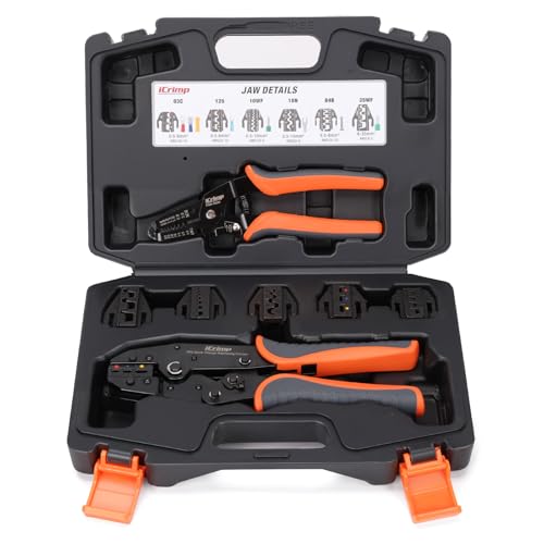 IWISS Ratcheting Crimping Tool Set 8 PCS - Quick Exchange Jaw for Heat Shrink, Non-Insulated, Open Barrel, Insulated and Non-Insulated Ferrules AWG 20-2