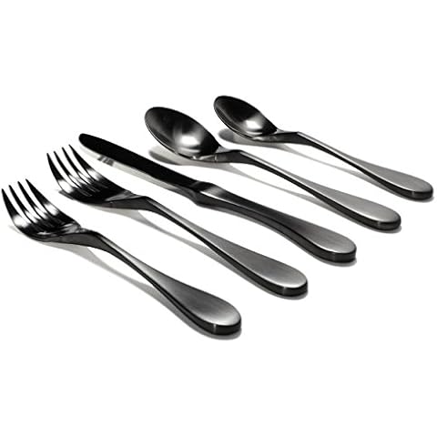 KNORK Titanium Coated 5 Piece Flatware Set, Matte Black Cover