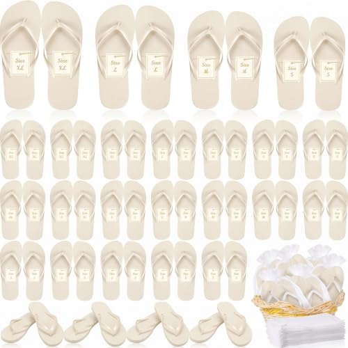 Image of Unittype Flip Flops Bulk for Wedding Guest Slippers Wedding Flip Flops with Cards Bags for Pool Beach Party