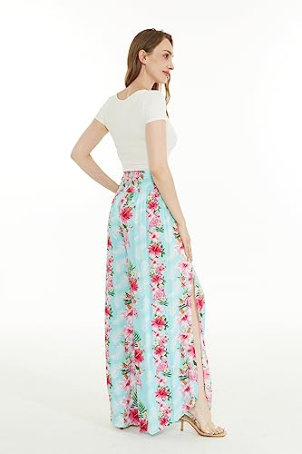 Matchable Couple Hawaiian Luau Shirt or Wide Legged Pants in Pink Turquoise, Hibiscus Vine3