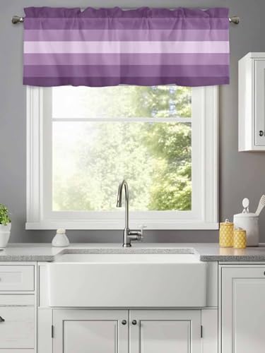Kitchen Valances for Windows, Purple Gradient Stripes Valance Curtain Rod Pocket Valance, Abstract Geometric Art Purple Gradient Stripes Curtains Window Topper for Bedroom Living Room 42x12in